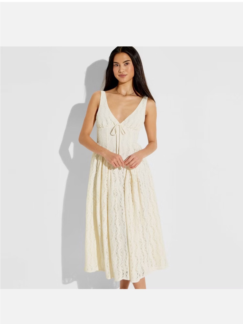 Women Midi Lace Basque Empire Waist Dress - Wild Fable